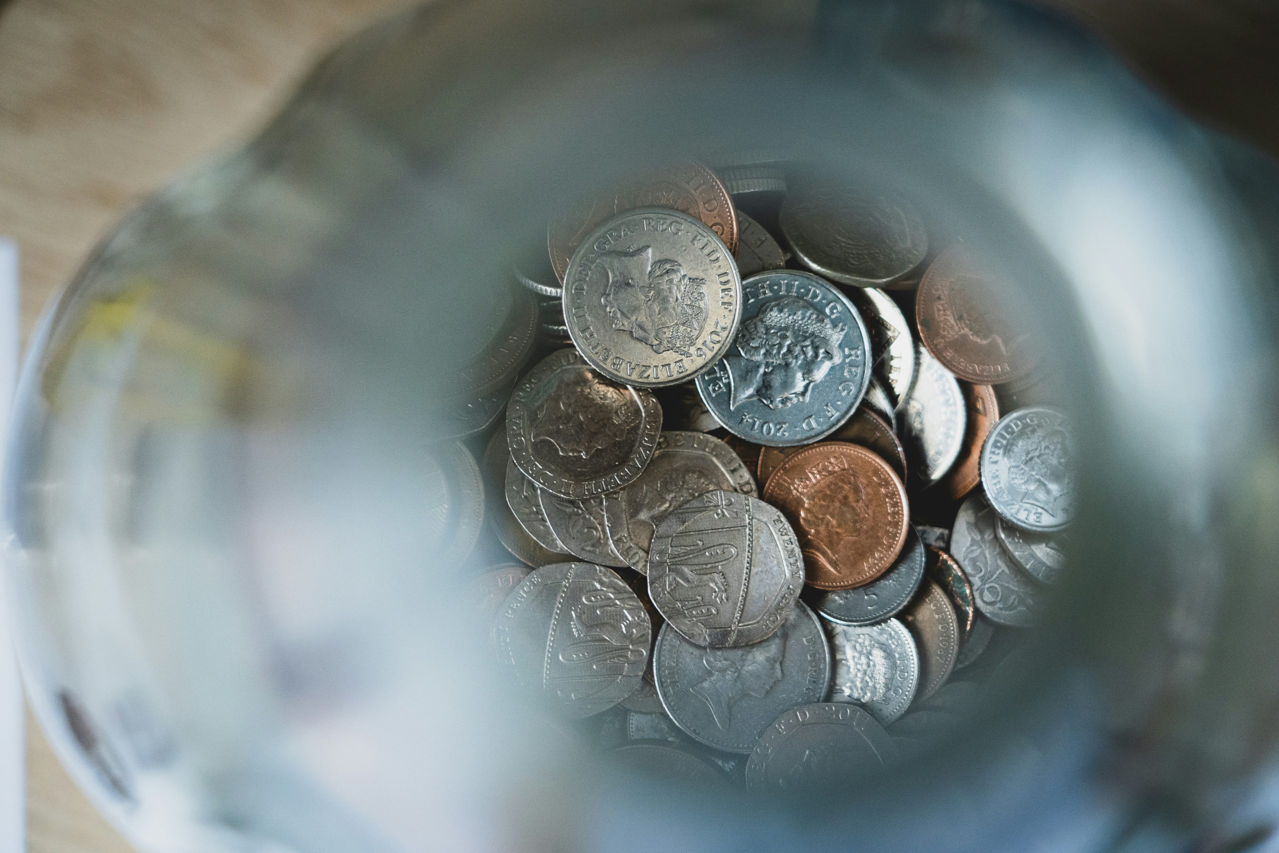 A jar of English Sterling money